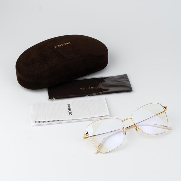 Tom Ford Woman Eyeglasses Gold Crystal Blue Light Block Butterfly FT5906-B 025 - Picture 10 of 10